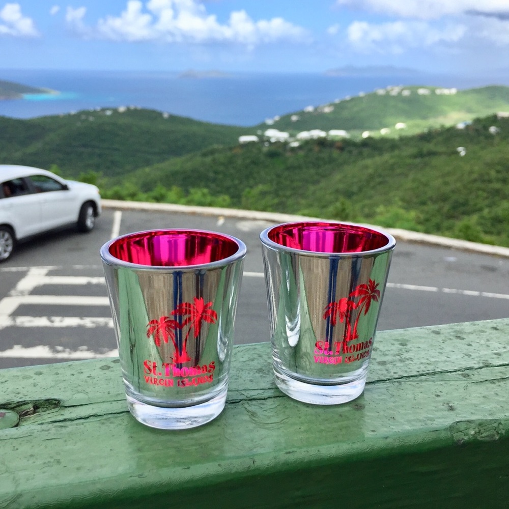 St. Thomas, pink lined shot glass.